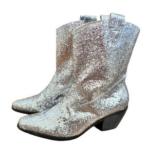 Old Cutler 9 Silver Glitter Cowboy Boots Cowgirl Festival Concert Faux Leather